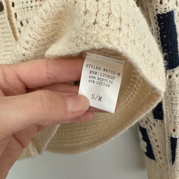 Women's Patchwork Crochet Sweater Cardigan Cottagecore Boho Size Large S/M - Picture 9 of 12